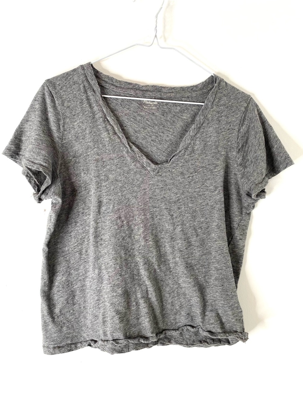 Madewell Whisper Cotton V-Neck Tee Heather Grey Slouchy Fit Cotton Top